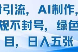 男粉引流，AI制作，不违规不封号，绿色项目，日入五张