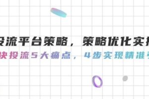 投流平台策略，策略优化实操，解决投流5大痛点，4步实现精准引流