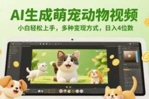 AI生成萌宠动物视频，小白轻松上手，多种变现方式，日入4位数