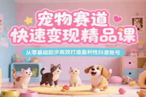 宠物赛道快速变现精品课，从零基础起步高效打造盈利性抖音账号