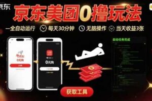 京东美团平台最新0撸玩法，全自动挂G，每天30分钟，无脑操作，当天收益3张【揭秘】