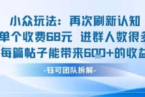 小众玩法再次刷新认知单个收费68米进群人数很多每篇帖子能带来6张的收益