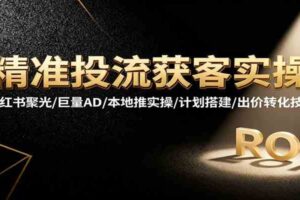 精准投流获客实操,小红书聚光/巨量AD/本地推实操/计划搭建/出价转化技巧