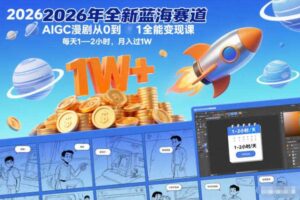 2026年全新蓝海赛道AIGC漫剧从0到1全能变现课，每天1—2小时，月入过1W