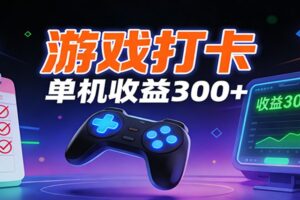 游戏打卡项目，单账号单天收益300+ 可直接看数据