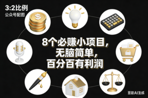 （17101期）8个必赚小项目，无脑简单，百分百有利润，副业首选，日入300+