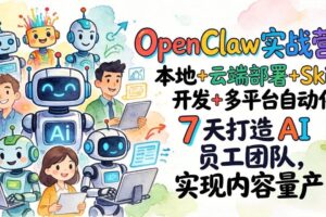(17626期)OpenClaw实战营:本地+云端部署+Skill开发+多平台自动化,7 天打造 AI 员工团队,实现内容量产