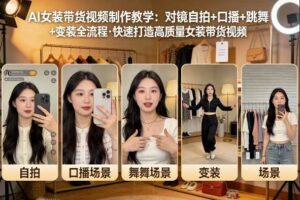 AI女装带货视频制作教学,对镜自拍、口播、跳舞、变装全流程,快速打造高质量女装带货视频