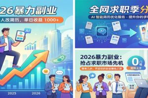 2026暴力副业：靠AI帮人改简历，单日收益1000+，全网求职季分钱