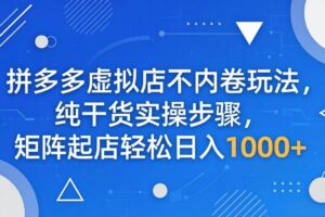 （18152期）拼多多虚拟店不内卷玩法，纯干货实操步骤，矩阵起店轻松日入 1000+