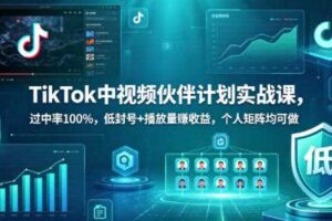 TikTok中视频伙伴计划实战课，过中率100%，低封号+播放量賺收益，个人矩阵均可做