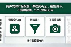 (18447期)付费文章:闷声发财产品拆解:课程变App、销售漏斗、不露脸视频,11个已验证方向