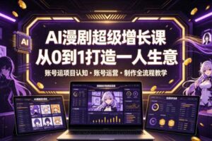 AI漫剧超级增长课,从0到1打造一人生意,项目认知・账号运营・制作全流程教学