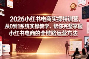 2026小红书电商实操特训营,从0到1系统实操教学,帮你完整掌握小红书电商的全链路运营方法
