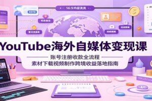 YouTube海外自媒体变现课：账号注册收款全流程，素材下载视频制作跨境收益落地指南