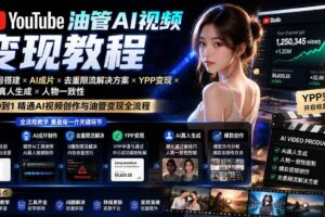 (19774期)YouTube油管AI视频变现教程-更新:账号搭建×AI成片×去重限流解决方案×YPP变现×AI真人生成×人物一致性