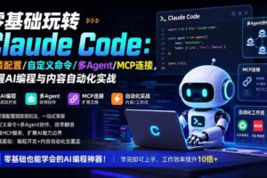 (19888期)零基础玩转Claude Code:安装配置/自定义命令/多Agent/MCP连接,掌握AI编程与内容自动化实战