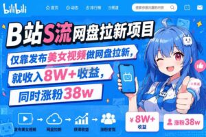 B站S流网盘拉新项目，仅靠发布美女视频做网盘拉新，就收入8W+收益，同时涨粉38w