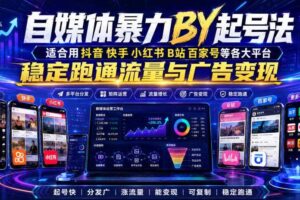 自媒体暴力搬运起号法，适合用抖音快手小红书B站百家号等各大平台，稳定跑通流量与广告变现