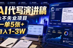 AI代写演讲稿，永不失业项目，一单5张+，月入1-3W【揭秘】