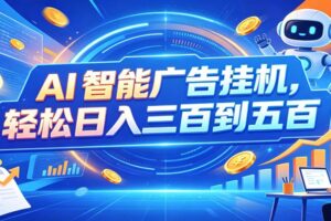 AI智能广告挂机，24小时自动跑，日入300-500，新手零门槛