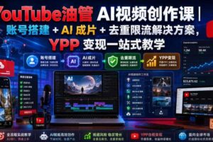 YouTube油管AI视频创作课｜账号搭建+AI成片+去重限流解决方案，YPP变现一站式教学