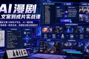 AI漫剧从文案到成片实战课｜爆款文案13种钩子写法、AI一键改稿、人物场景一致性生成、多模型出图出视频技巧