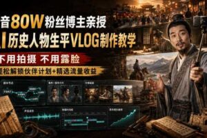 抖音80W粉丝博主的AI历史人物生平VLOG教学，不用拍摄不用露脸，AI帮你搞定，轻松解锁伙伴计划+精选收益