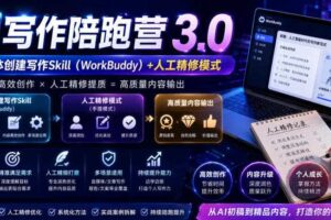 AI写作陪跑营3.0，Ai智能体创建写作skill（workbuddy）+人工手写模式（手搓模式），去除AI痕迹（头条号、公众号、百家号）（更新0806）