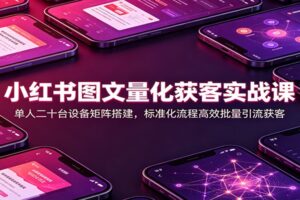小红书图文量化获客实战课：单人二十台设备矩阵搭建，标准化流程高效批量引流获客