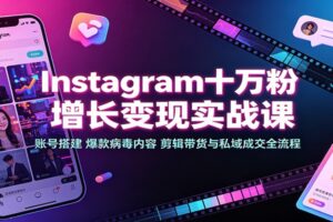 Instagram十万粉增长变现实战课:账号搭建、爆款病毒内容、剪辑带货与私域成交全流程