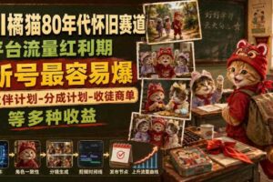 AI橘猫80年代怀旧赛道，平台流量红利期，新号最容易爆，伙伴计划-分成计划-收徒商单等多种收益