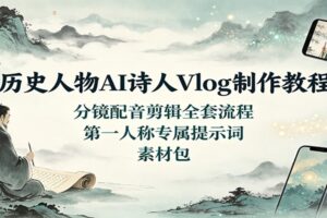 历史人物AI诗人Vlog制作教程：分镜配音剪辑全套流程，第一人称专属提示词素材包