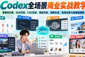【无水印】Codex全场景商业实战教学，掌握知识库、Skill开发、CAD任务、网站开发、视频生成、电商运营与直播管理等