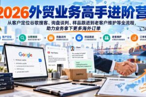 2026外贸业务高手进阶营，从客户定位谷歌搜客、询盘谈判、样品跟进到老客户维护等全流程，助力业务拿下更多海外订单