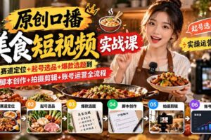 （20786期）原创口播美食短视频实战课：从赛道定位+起号选品+爆款选题到脚本创作+拍摄剪辑+账号运营全流程