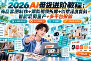 (20857期)2026AI带货进阶教程:商品套图制作+爆款视频拆解+创意深度复刻+智能混剪量产+多平台投放