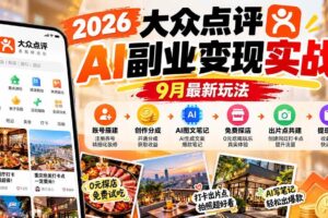 （20873期）2026大众点评AI副业变现实战9月最新玩法：账号搭建+创作分成+AI图文笔记+免费探店+出片点共建与提现教程