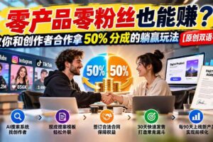 (20957期)零产品零粉丝也能赚?教你和创作者合作拿 50% 分成的躺赢玩法【原创双语字幕】