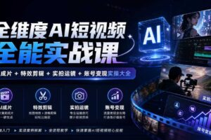 全维度AI短视频全能实战课,AI成片+特效剪辑+实拍运镜+账号变现实操大全