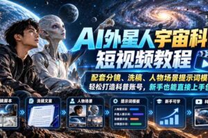 AI外星人宇宙科普短视频教程，配套分镜、洗稿、人物场景提示词模板，轻松打造科普账号，新手也能直接上手创作