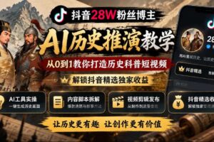抖音28W粉丝博主的AI历史推演教学，从0到1教你打造历史科普短视频，解锁抖音精选独家收益