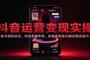 抖音运营变现实操：新号规划定位，内容直播带货，多赛道变现与避坑限流技巧