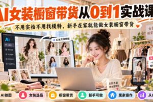 AI女装橱窗带货从0到1实战课，不用实拍不用找模特，新手在家就能做女装橱窗带货