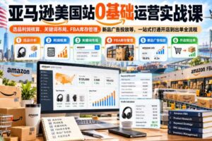 亚马逊美国站0基础运营实战课|选品利润核算、关键词布局、FBA库存管理、新品广告投放等,一站式打通开店到出单全流程