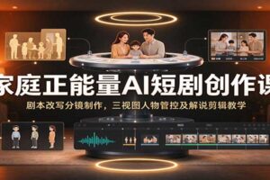 家庭正能量AI短剧创作课：剧本改写分镜制作，三视图人物管控及解说剪辑教学