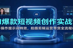 AI爆款短视频创作实战营：软件操作提示词特效，拍摄剪辑运营带货全流程教学