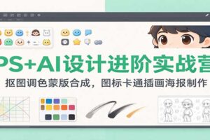PS+AI设计进阶实战营:抠图调色蒙版合成,图标卡通插画海报制作
